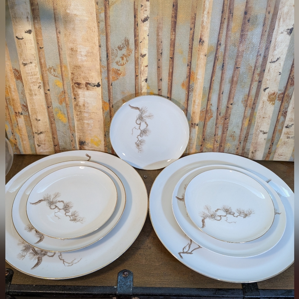 Vintage Larchmont by Sango Japanese Porcelain "Brown Pine Branch" Pattern Plates